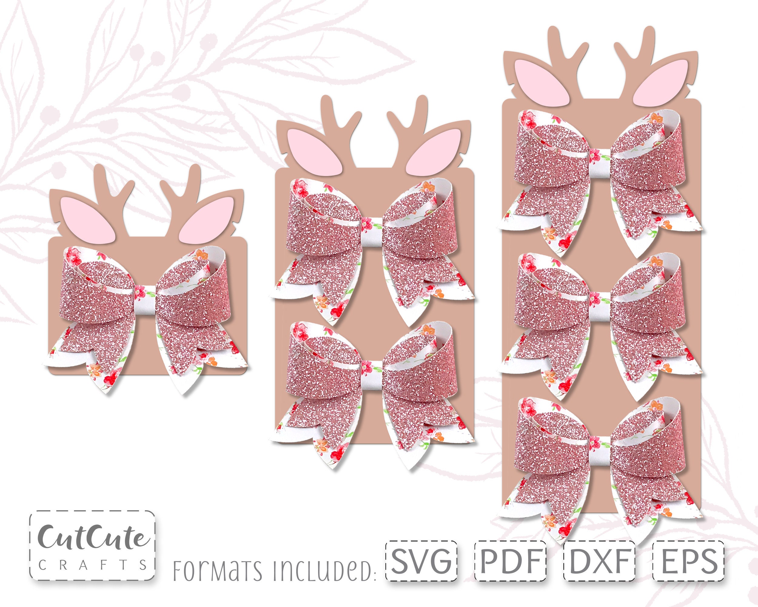 two or three bows in two sizes Deer Hair Bow Display Card SVG Template for one Bow SVG Display Card Cut Files for Silhouette and Cricut