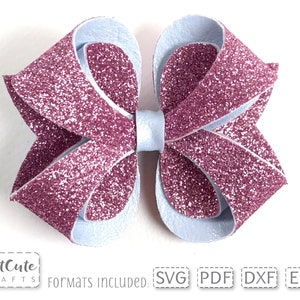 Dubbele Krullende Boog SVG, Faux Leather Hair Bow sjabloon, haarboog svg voor Cricut, boog gesneden bestand voor Silhouet, PDF Vilt Strik Patroon