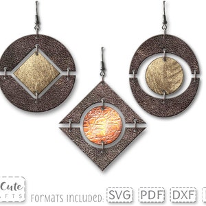 Leather Earring SVG, Geometric earring svg, SVG cut file, Faux Leather Earrings templates for Cricut, Silhouette or Brother Scan'N'Cut