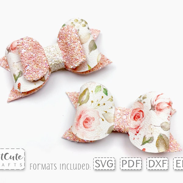 Floral Hair Bow sjabloon SVG, kunstleer Bow SVG voor Cricut, Hairbow gesneden bestand voor silhouet, afdrukbare pdf Bow patroon, partij boog diy