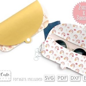 Eyeglasses Holder Templates SVG , Sunglasses Keyring Pouch for Cricut and Silhouette, DIY gift for man, Faux Leather purse craft project