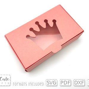 Princess Crown Bow Box SVG Template, No-Glue Gift Box SVG, Cricut Box svg, Silhouette Box svg, Window Box svg, display box for hairbows