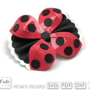 Lieveheersbeestje Kiss Pinch Bow sjabloon SVG, kunstleer boog SVG voor Cricut of silhouet, PDF voelde haar boog patroon, gesneden bestand diy boog haar clip