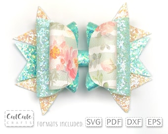 Lazo floral de primavera SVG, plantilla de lazo de pelo de piel sintética (patrón PDF)