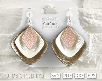 Pendientes SVG, pendientes colgantes rombo apilados svg, archivo de corte SVG, plantilla de pendientes de piel sintética para silueta o cricut,