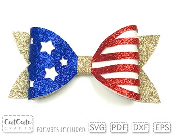 Stars and Stripes Bow SVG: kunstleer hairbow gesneden bestanden (pdf-sjabloon)