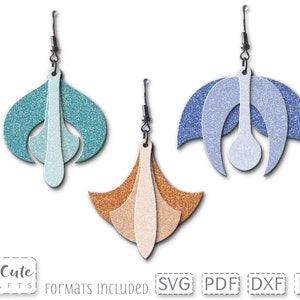 Leather Earring SVG, stacked earring svg, SVG cut file, Floral Decorative Layered Faux Leather Earrings template for Silhouette or Cricut