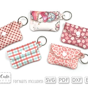 Bundle Mini Geldbörse SVG Vorlage für Kunstleder Schlüsselanhänger Coin Pouch geschnittene Datei für Cricut, Schlüsselanhänger Geldbörse ohne Nähen, pdf Muster