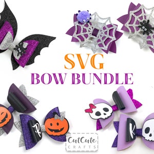 Halloween Bow SVG Bundle, Bat Wings Bow svg, Spider Bow svg, Pumpkin Bow svg, Skull Bow svg, Hair Bow Template, Hair Clip Bow, Pastel Goth