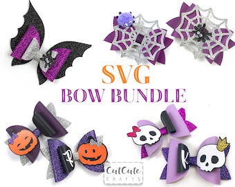 Halloween Haarschleife SVG Bundle: Fledermaus, Spinne, Kürbis, Schädel (Digitale Dateien)