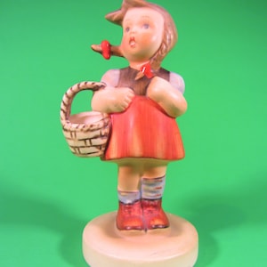 1984 Schmid Berta Hummel Reproduction Second Edition Little Shopper Girl with Basket Ceramic Figurine Ornament