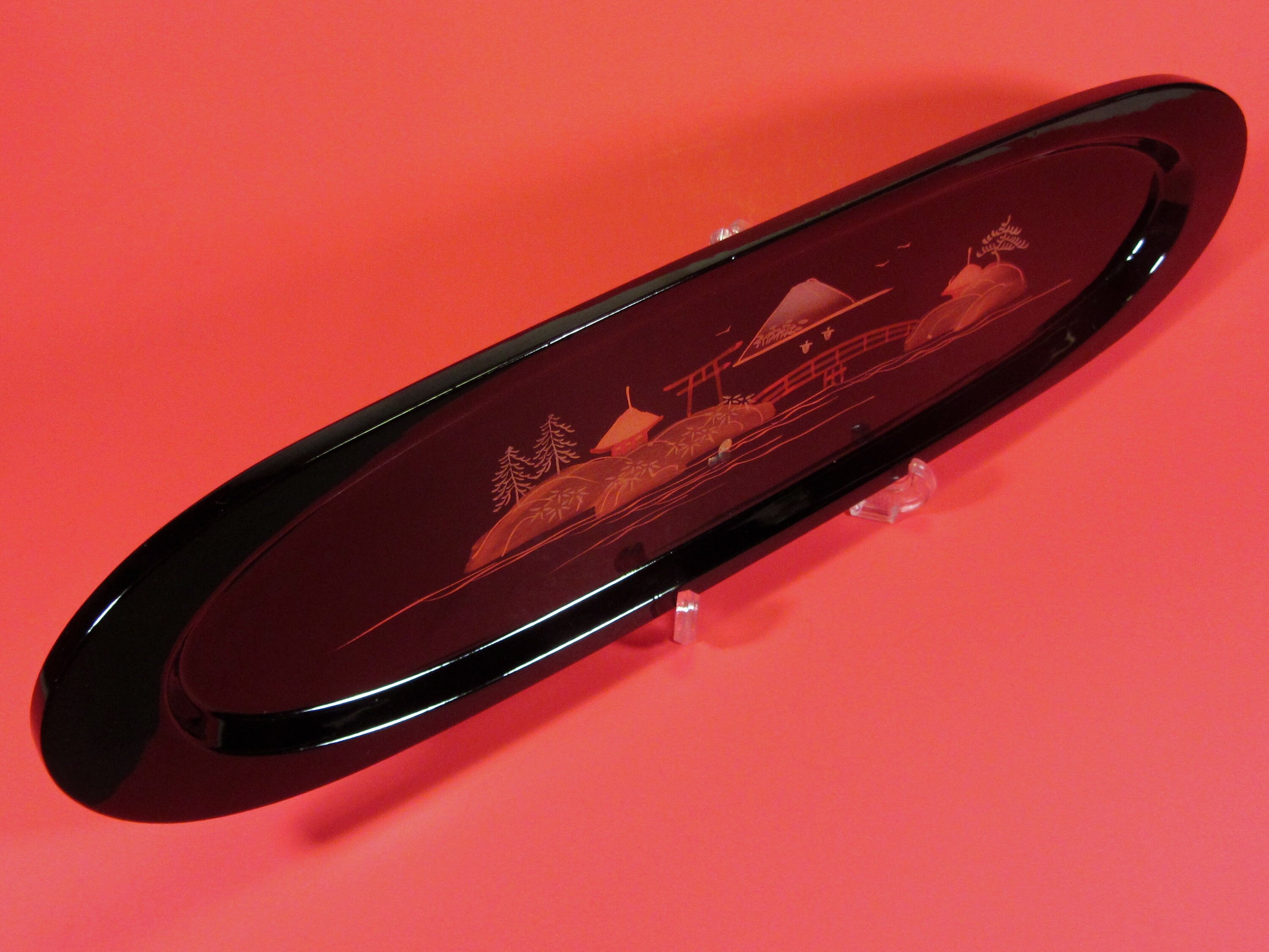 Bandeja de laca japonesa Vintage Negro Oblong con Diseño de | Etsy