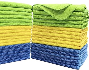 Serviettes de nettoyage en microfibre Careoutfit Premium, 16x16 en paquet de 36 (12 bleus, 12 verts, 12 jaunes)