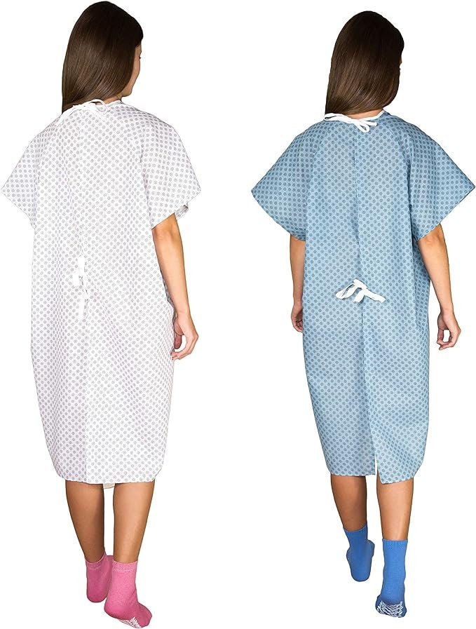 Careoutfit 2 Pack Blue and White Hospital Gown With Back Tie/hospital