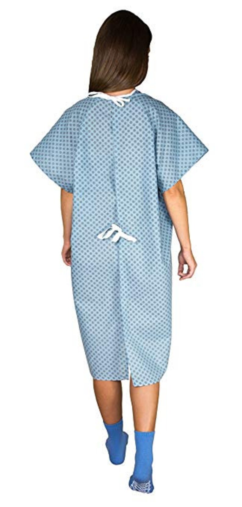 3 Pack Blue Hospital Gown with Back Tie/Hospital Patient Gown with Ties One Size Fits All image 2