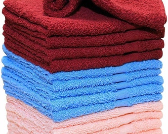 100% Cotton New Super Soft Small Towels 15 Pack Wash Cloths Blue Burgundy Pink
