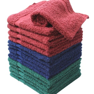 Super Soft Small Towels - 100% Cotton - 15 Pack Wash Cloths - Green, Blue and Burgundy