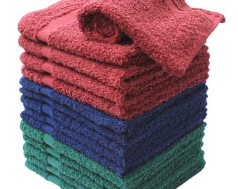 Super Soft Small Towels - 100% Cotton - 15 Pack Wash Cloths - Green, Blue and Burgundy