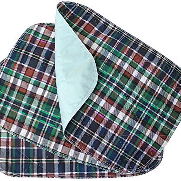 3 Pack - Plaid Small Washable Chair Pad Bed Pad/Small Reusable Incontinence Chair Underpad 18x24 - Perfect for Children and Adults