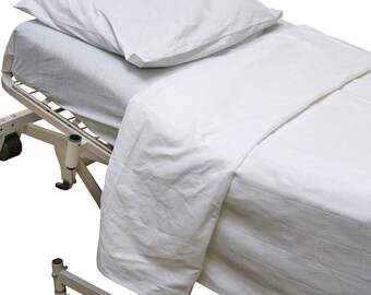 All in One Hospital Bed in a Bag, Top Sheet, Bottom Sheet, Pillow Case and Blanket, White Premium