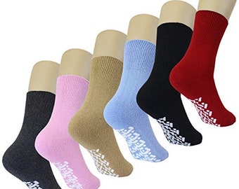 Diabetic Non Skid Slipper Socks/w Grippers for Ladies - 6 Pairs