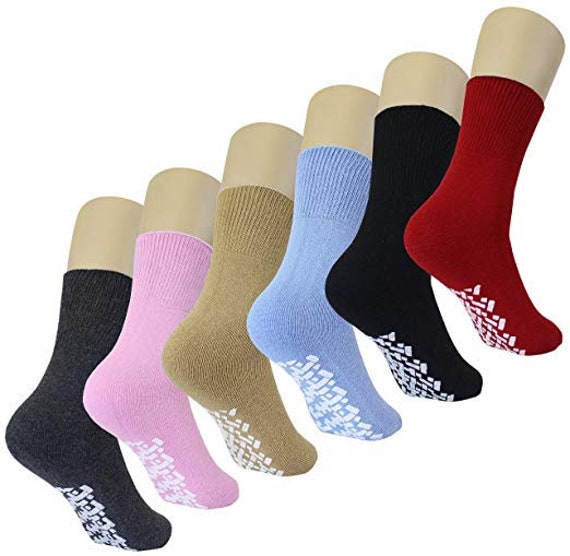 Diabetic Non Skid Slipper Socks/w Grippers for Ladies 6 Pairs -  UK