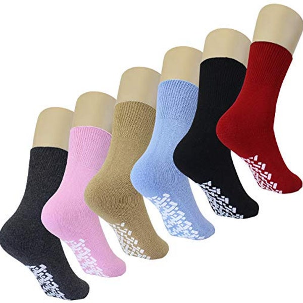 Diabetic Non Skid Slipper Socks/w Grippers for Ladies - 6 Pairs