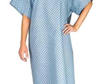 Paquet de 3 – Robe d'hôpital bleue avec cravate au dos/robe de patient d'hôpital avec attaches – Taille unique