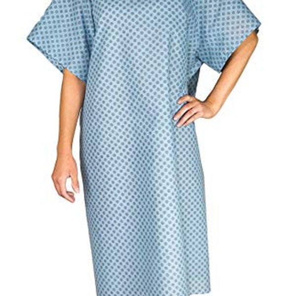 3 Pack - Blue Hospital Gown with Back Tie/Hospital Patient Gown with Ties - One Size Fits All