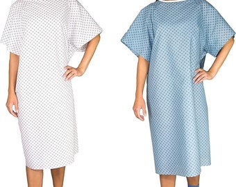 Careoutfit 2 Pack - Blue and White Hospital Gown with Back Tie/Hospital Patient Gown with Ties - One Size Fits All