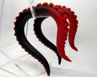 The Pastel Goth Tentacle Black and Red Gauges / earrings / plugs/ fake gauges 8g, 6g , 2g, 0g, 00g, 3/8", 1/2", 9/16", 5/8", 3/4",7/8", 1"