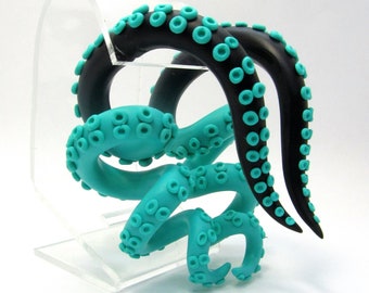 The Dark turquoise Pastel Goth Tentacle Gauges, earrings, plugs, fake gauges 8g, 6g , 2g, 0g, 00g, 3/8", 1/2", 9/16", 5/8", 3/4",7/8", 1"