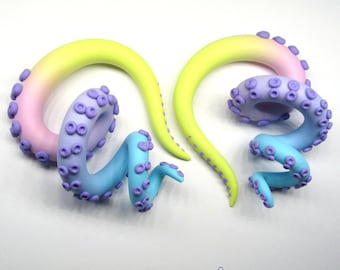 The Kawaii Pastel Goth Tentacle Gauges / earrings / plugs/ fake gauges 8g, 6g , 2g, 0g, 00g, 3/8", 1/2", 9/16", 5/8", 3/4",7/8", 1"