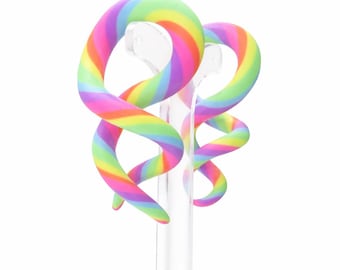 Rainbow Spiral Plugs Polymer Clay Faux or 6g to 1 Inch