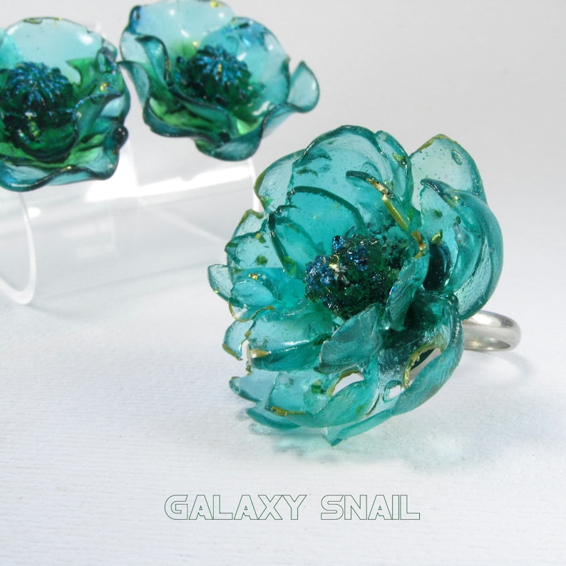 Jewelry Set Ring Earrings The Mermaid Flowers Size Ring adjustment 4 US 8 US