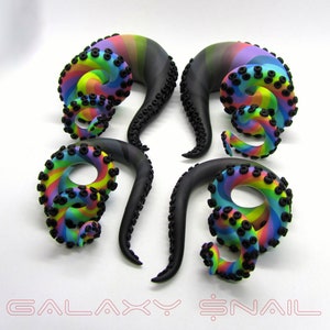 The Pastel Goth Tentacle Black Rainbow Gauges / earrings / plugs/ fake gauges 8g, 6g , 2g, 0g, 00g, 3/8", 1/2", 9/16", 5/8", 3/4",7/8", 1"