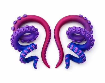Pendientes de pulpo Sea Witch: falsos tapones con degradado azul y morado, joyería ligera de arcilla polimérica