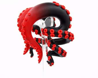 Black and Red Tentacle Plugs, Octopus Gauges for Stretched Ears, Gothic Fake Gauges, Pastel Goth Ear Hangers, Kraken Alternative Jewelry