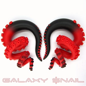 The Pastel Goth Tentacle Black and Red Gauges / earrings / plugs/ fake gauges 8g, 6g , 2g, 0g, 00g, 3/8", 1/2", 9/16", 5/8", 3/4",7/8", 1"