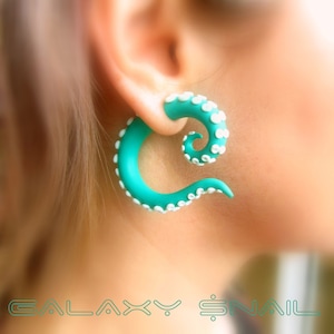 Earrings The Teal Galaxy  Tentacles Faux Gauges  Fake Plugs