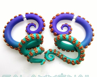 The Pastel Goth Tentacle Gauges / earrings / plugs/ fake gauges 8g, 6g , 2g, 0g, 00g, 3/8", 1/2", 9/16", 5/8", 3/4",7/8", 1"