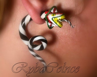 Fake Gauges / Gauges BeetleJuice Sand Worm Earrings 8g, 6g ,4g, 2g, 0g, 00g, 3/8", 7/16, 1/2", 9/16", 5/8", 3/4", 7/8", 1"  Halloween