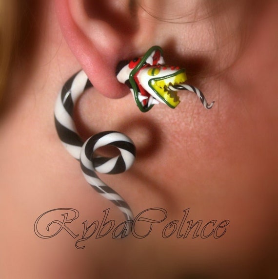 Fake Gauges Gauges Beetlejuice Sand Worm Earrings 8g 6g 4g 2g
