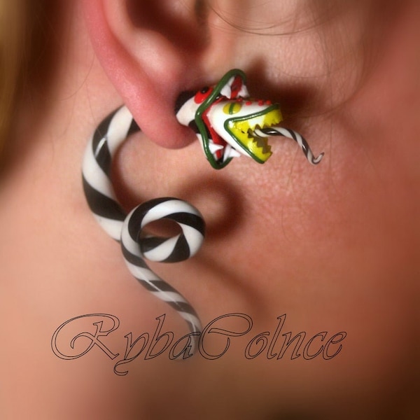 Fake Gauges / Gauges BeetleJuice Sand Worm Earrings 8g, 6g ,4g, 2g, 0g, 00g, 3/8", 7/16, 1/2", 9/16", 5/8", 3/4", 7/8", 1"  Halloween