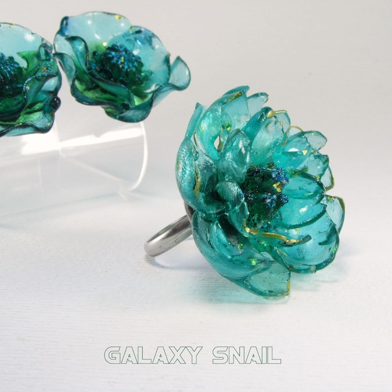 Jewelry Set Ring Earrings The Mermaid Flowers Size Ring adjustment 4 US 8 US