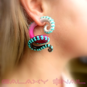 The Dark Pink, Teal, Pastel Goth Tentacle Gauges, earrings, plugs, fake gauges 8g, 6g , 2g, 0g, 00g, 3/8", 1/2", 9/16", 5/8", 3/4",7/8", 1"