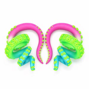 Alargadores de tentáculos neon UV - Polvo rosa, verde e azul-turquesa, para uso falso ou real, calibre 8G-1" - Joias alternativas para rave e bruxa do mar