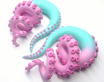Pastel Goth Tentacle Gauges 5/8" (16mm) - Embrace Teal, Pink, and Witchy Vibes for Menhera Goth Fashion and Boho Bride Charm