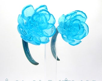 Ethereal Blue Flower Fake Gauge Earrings – Transparent Resin Galaxy Blooms – Fantasy Alt Jewelry