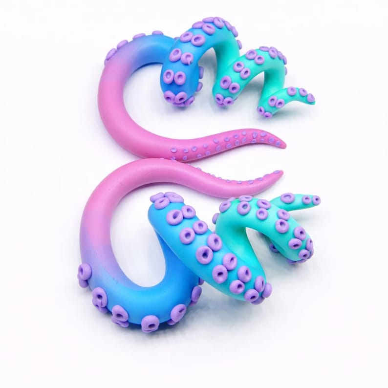 The Pastel Goth Tentacle Gauges, earrings, plugs, fake gauges 6g-1" image 1